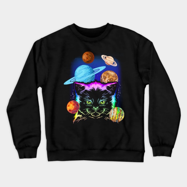 Cat Owner Galaxy Planets Crewneck Sweatshirt by cymbelinegensel1048